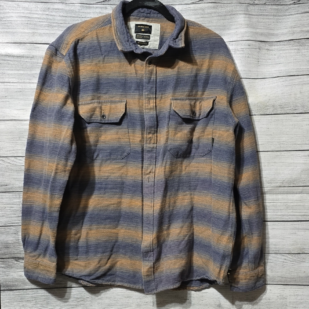 Quiksilver Blue and Tan Striped Casual Shirt